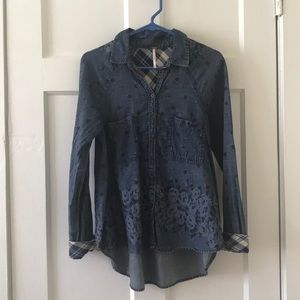 Free People Denim Floral Button Down